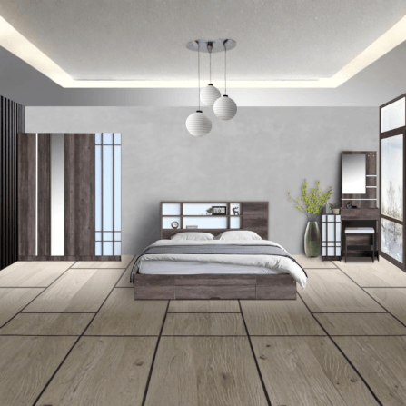 ชุดห้องนอน 5 ฟุต WISDOM DESIGN FURNITURE รุ่น NANA-L สี มอคค่า/ขาว ลิ้นชักท้ายเตียง_4